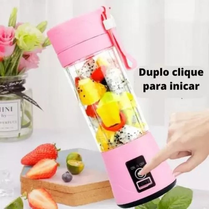 MINI LIQUIDIFICADOR MIXER JUICER 6 LAMINAS RECARREGAVEL USB 380 ML