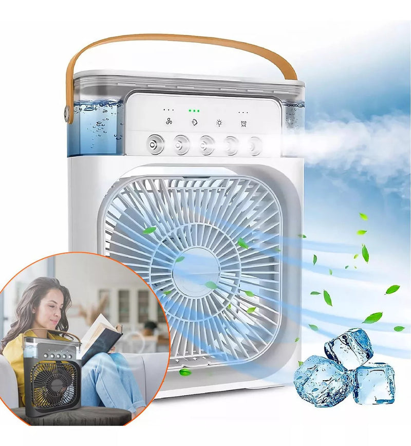 VENTILADOR PORTÁTIL + UMIDIFICADOR de AR com Reservatório  de ÁGUA E GELO - 03 Vel.