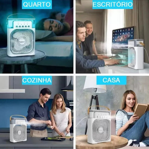 VENTILADOR PORTÁTIL + UMIDIFICADOR de AR com Reservatório  de ÁGUA E GELO - 03 Vel.