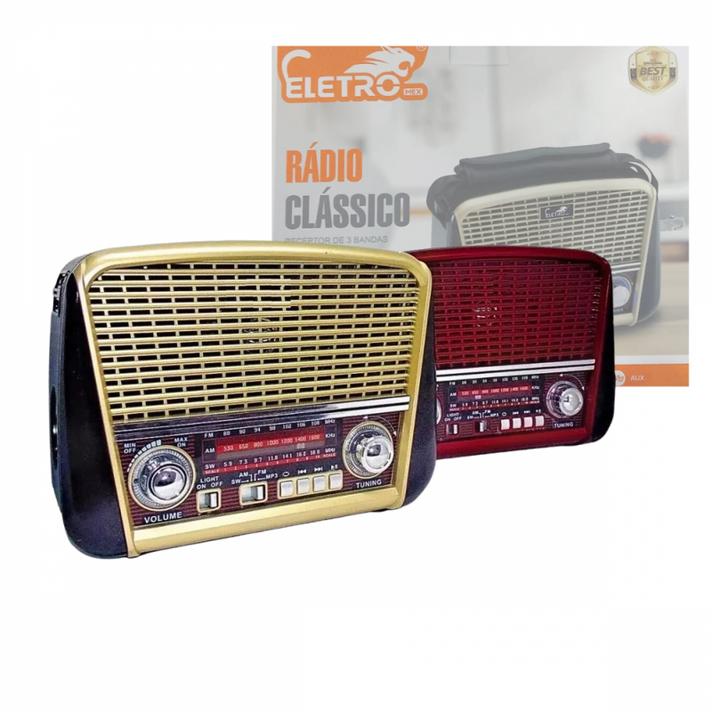 Caixa de Som Rádio Retro 3W Bluetooth 5.1 com Lanterna Eletromex EL-1302